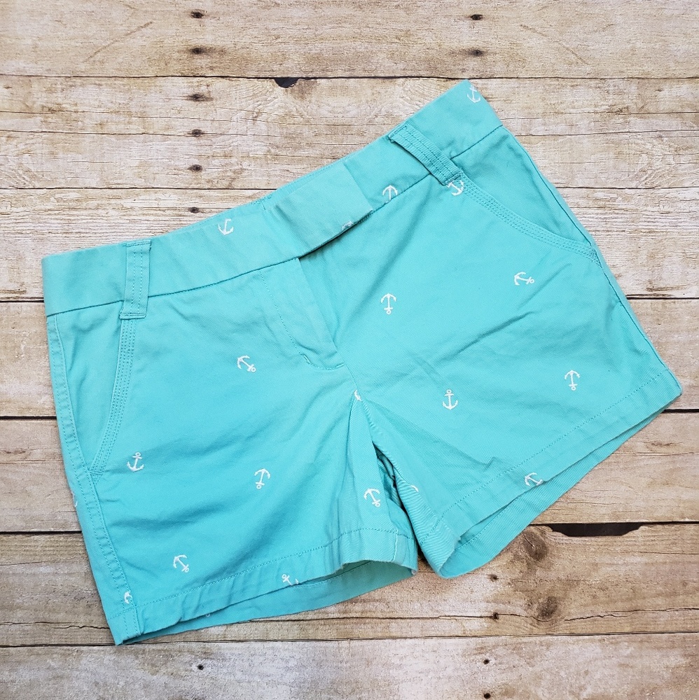 J. Crew Broken-In Chino Shorts Mint Anchors Sz 10